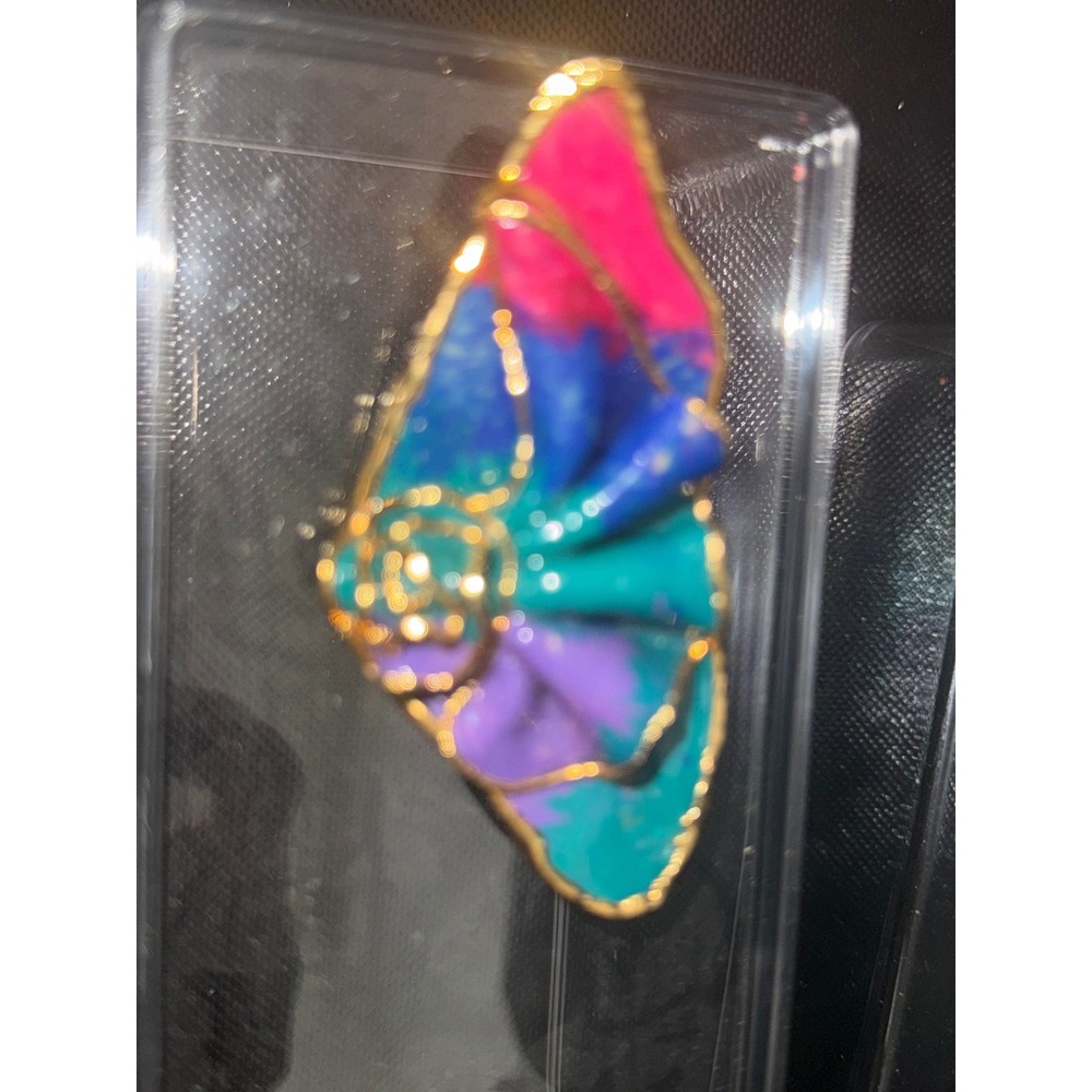Lacombe 1988 Enamel Pin‎ Brooch Vibrant Colors Gold Tone Butterfly Art Nouveau